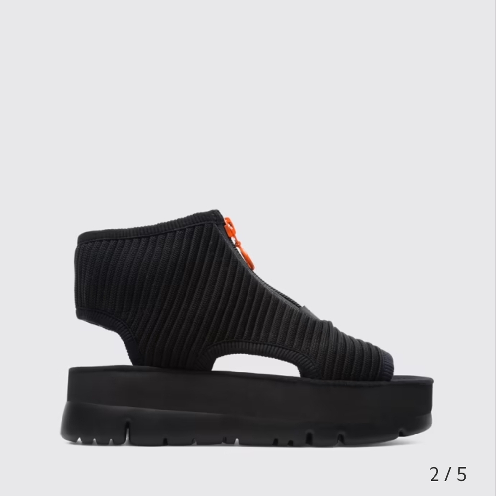 Camper Black Platform Sandal with Orange Accent